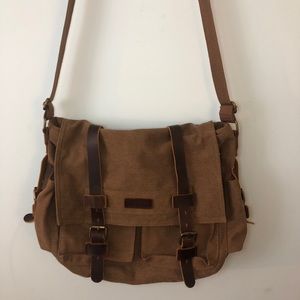 brown and leather satchel